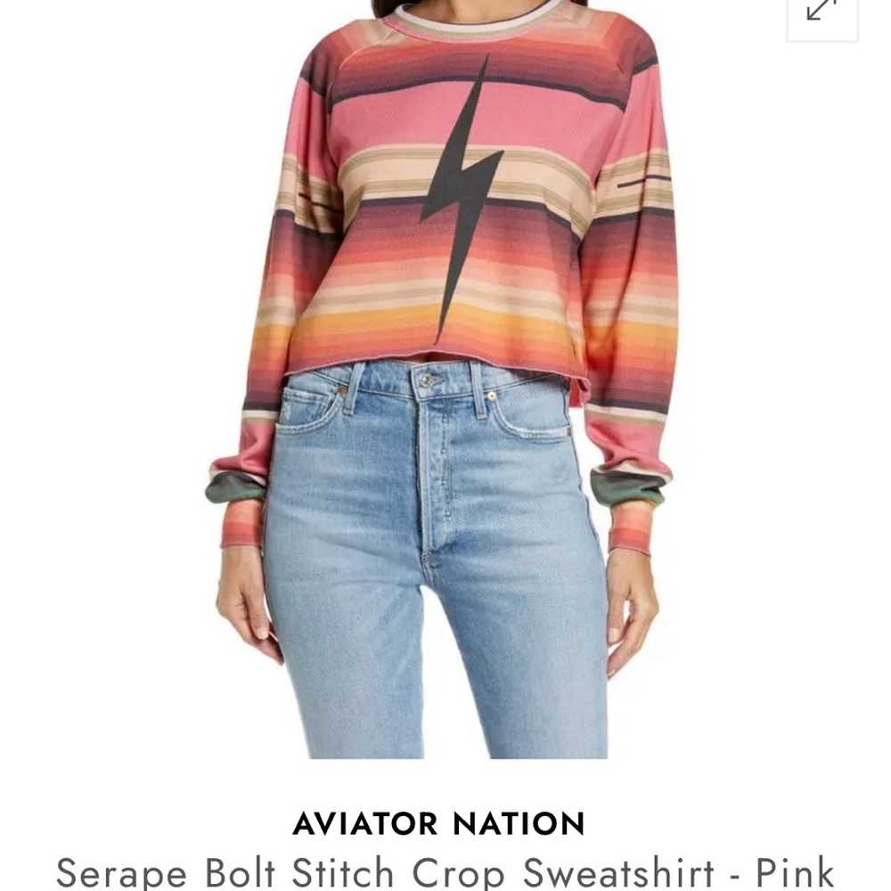 Aviator Nation Multicolor Serape Bolt Crop Sweatshirt XS